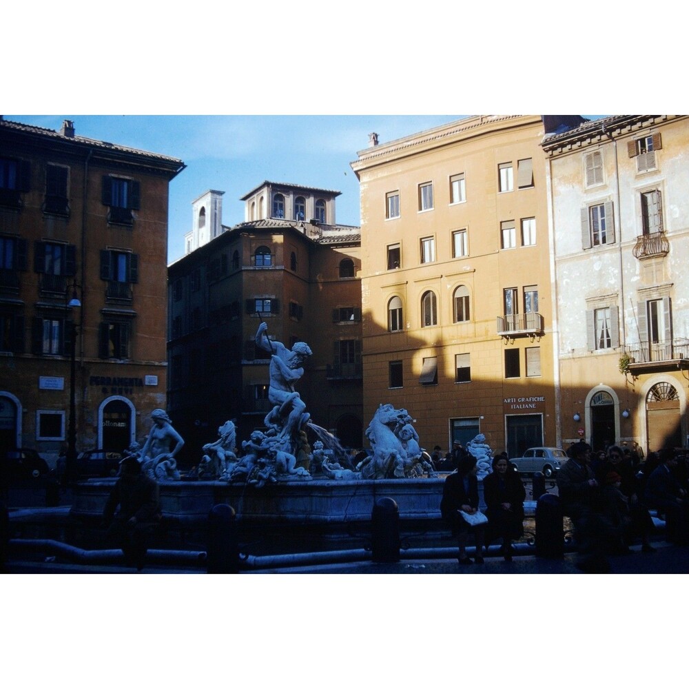 Kodak Slide 1950s Red Border Kodachrome, Fountain of Neptune, Rome Italy